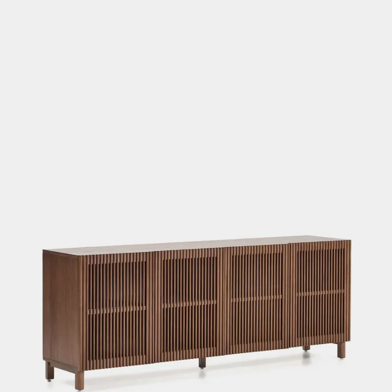 Aparador Beyla 4 puertas de chapa y madera maciza de fresno con acabado tono nogal 180 x 71,5 cm en Marrón - Aparadores y recibidores, Uruguay | Kavehome