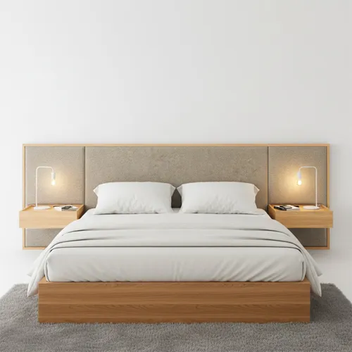 Respaldo King con mesa de luz Gael - Moderna - Hanover en Beige - Respaldos de cama, Uruguay | Rústico Hogar