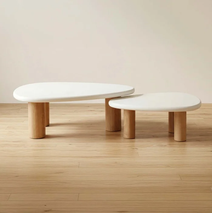 Set De Mesas Centrales Mdf-y-microcemento Emma en Blanco - Mesas de living, Uruguay | Divino