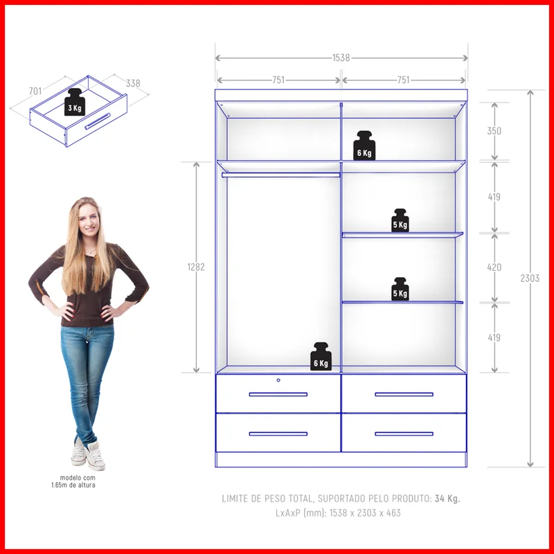 Placard 4 puertas – Maximus 10220404 - Roperos y placares, Uruguay | Punto Unión, vista 3