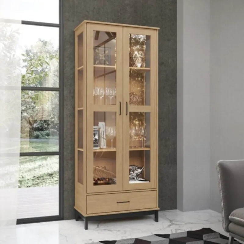 Cristalero 2 Puertas + 1 Cajón Madrid en Madera natural - Aparadores y recibidores, Uruguay | Aihaus