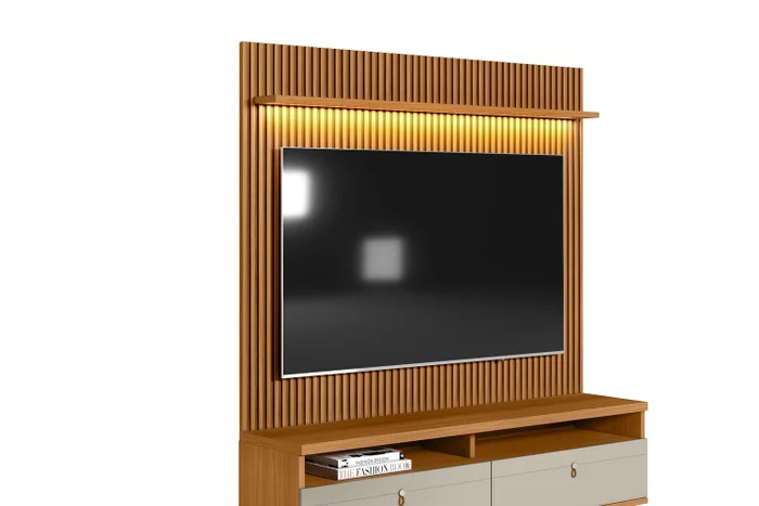 Rack con Panel Ouro Preto Listones de madera y Led 180cm MDF/MDP en Madera natural - Muebles para TV, Uruguay | Balton, vista 4