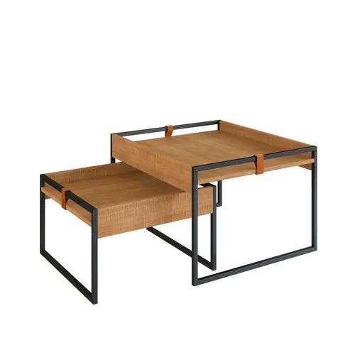 Conjunto Mesa de Centro Columbia (Marrón Claro/Hierro negro) - Mesas de living, Uruguay | Berna home