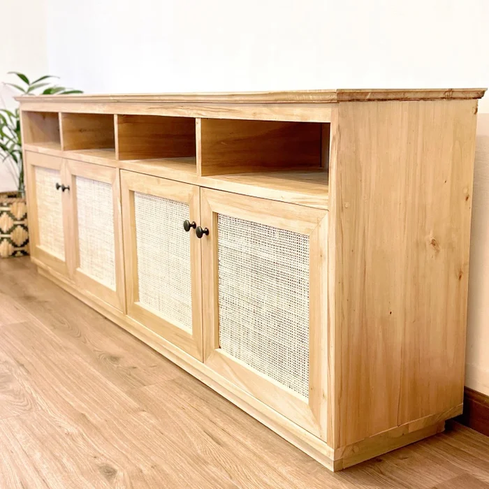 Rack o Aparador de álamo macizo y esterilla americana en Madera natural - Aparadores y recibidores, Uruguay | Decoramuss, vista 2