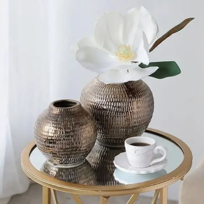 FLORERO GRANDE 20x20x19CM CERAMICA DORADO en Dorado - Jarrones, Uruguay | Koz, vista 2