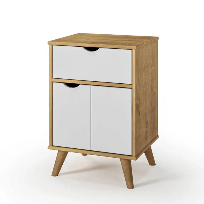 Mesa de luz 1 Cajón 1 Puerta - Linea Berlín - Blanco en Madera natural - Mesas de luz, Uruguay | Ecowood, vista 2