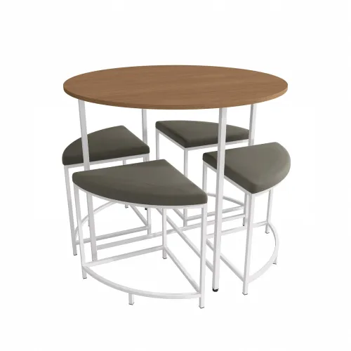 Mesa redonda 90 diámetro con 4 bancos canela y Blanco en Multicolor - Mesas de comedor, Uruguay | Champagne Home