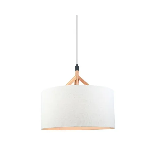 Colgante pantalla de tela natural y detalles en madera 56cm en Blanco - Lámparas colgantes, Uruguay | Iluminica