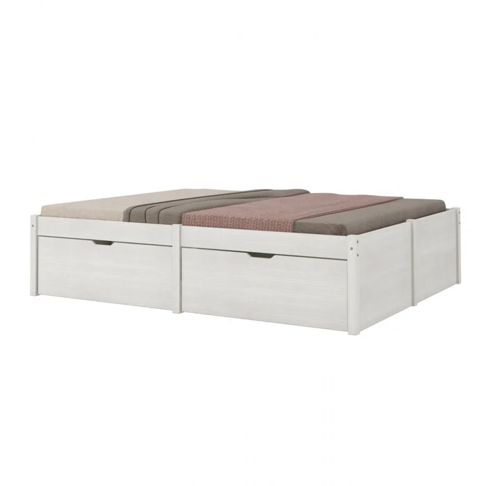 Cama Madera Maciza Con Cajones - 2 plazas - Linea Beauty - Blanco en Blanco - Dormitorio, Uruguay | Rústico Hogar
