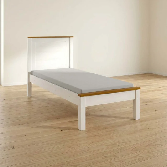 Cama 1 Plaza Pino Natural-beige Topazio en Blanco - Dormitorio, Uruguay | Divino