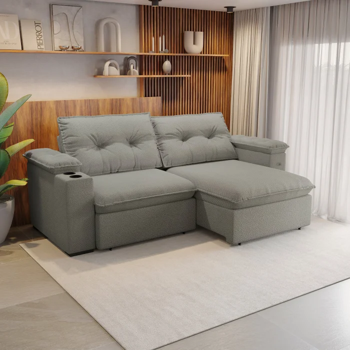 Sofa Zandon 260CM - Retractil/Reclinable en Lino Arena A085 - Sillones y sofás, Uruguay | Balton, vista 30