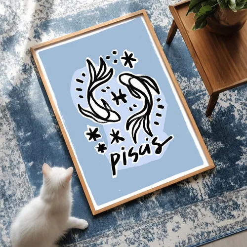 Piscis - Cuadro Signo del Zodíaco en Celeste - Láminas, Uruguay | Kiosko de Mar