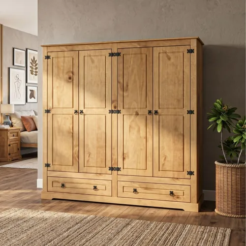 Ropero 4 puertas 2 Cajones Madera - Linea mexicana - Natural en Madera natural, Uruguay | Rústico Hogar