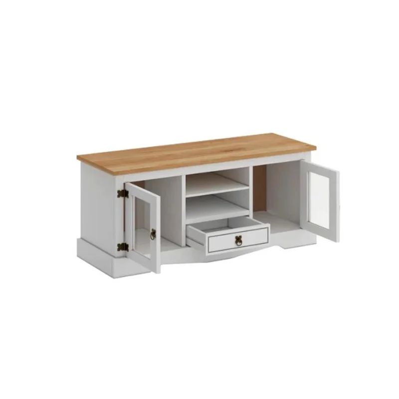 Rack 2 Puertas Vidrio Línea Monterrey - Blanco en Blanco - Muebles para TV, Uruguay | Ecowood, vista 3