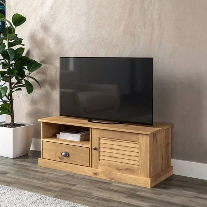 Rack de TV 1 Puerta 1 Cajón - Línea Valenciana - Natural en Madera natural - Muebles para TV, Uruguay | Rústico Hogar