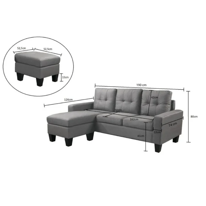 Sillon 3 cuerpos con chaise Herbie - GRIS en Gris, Uruguay | La Cueva Muebles, vista 7