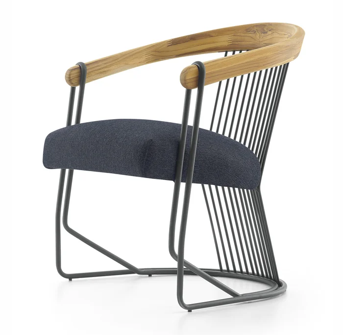 Poltrona Arpa - Tapizado tela clara - Metal Off White - Madera Cinamomo en Beige - Butacas, banquetas y puffs, Uruguay | Champagne Home, vista 3