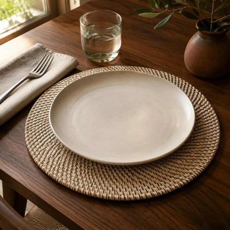 Posa plato Rattan en Beige - Decoración, Uruguay | Camino a Casa