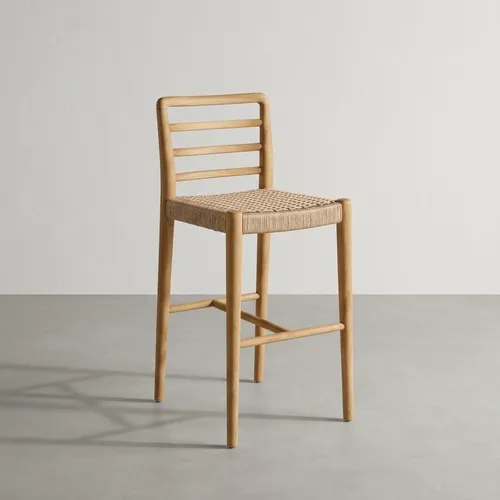 Banqueta en madera teca y fibra loom en Madera natural - Butacas, banquetas y puffs, Uruguay | Entrecasa
