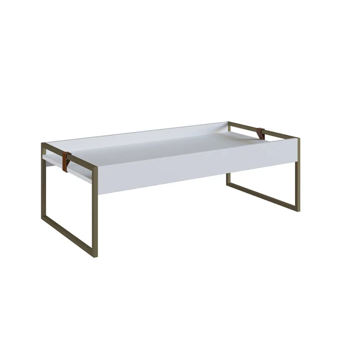 Mesa de Centro Columbia Rectangular Baja (Blanca/Hierro Dorado) en Blanco - Mesas de living, Uruguay | Berna home