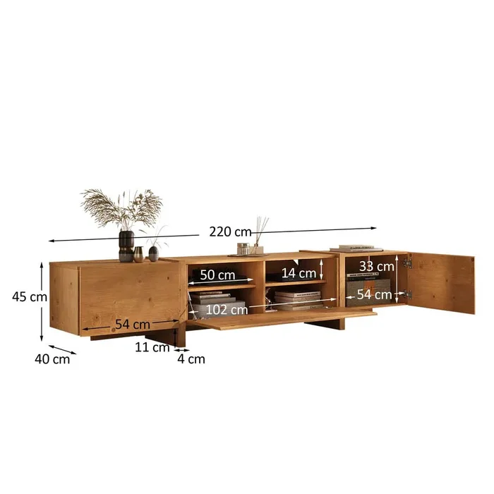 Rack tv Lesly 220CM - Madera Maciza en Madera natural - Muebles para TV, Uruguay | Balton, vista 3