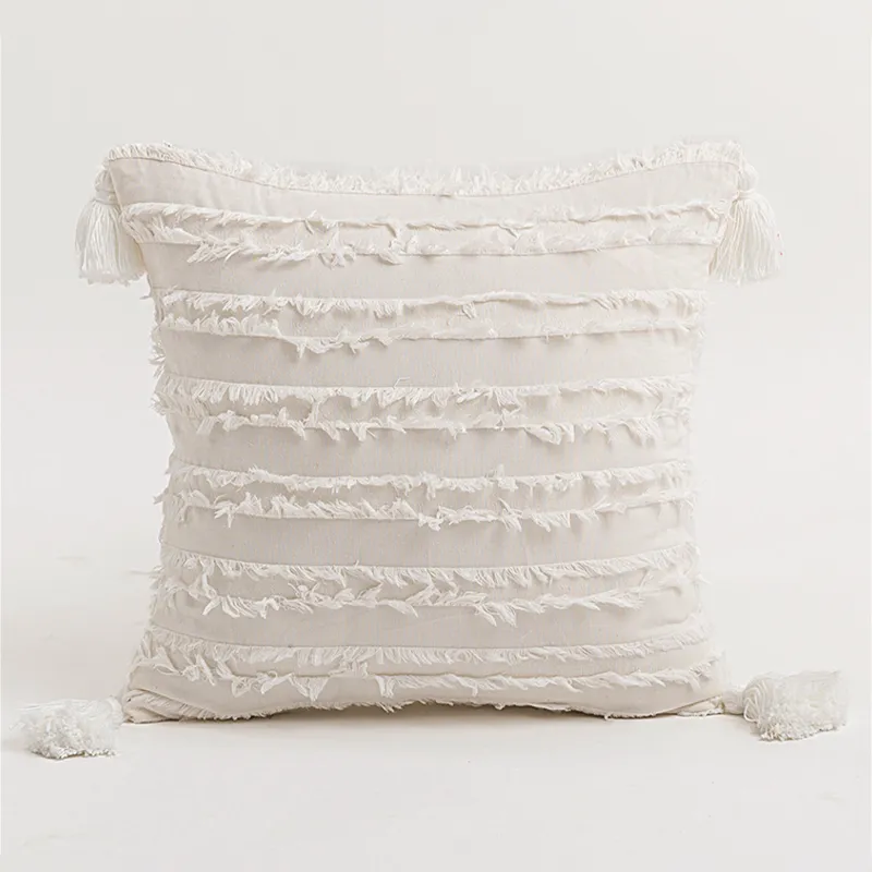 Almohadón Boho Flecos en Blanco - Textiles, Uruguay | Cabana