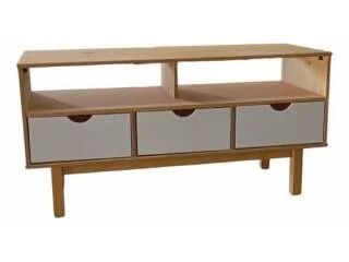 Rack TV 3C Mel/blanco Linea Nordica en Madera Maciza en Madera natural - Muebles para TV, Uruguay | Quesal, vista 3