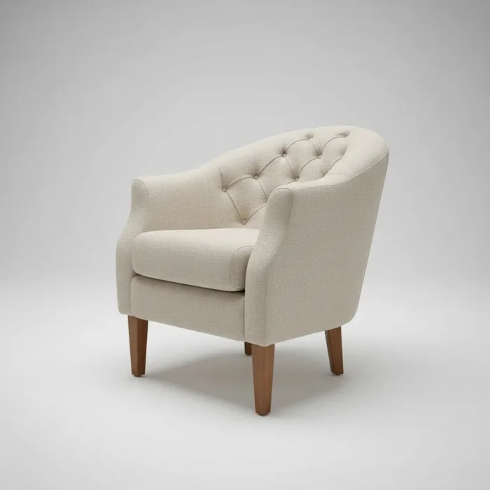 POLTRONA CAPITONEADA - TELA TRAMADA BEIGE en Beige - Butacas, banquetas y puffs, Uruguay | Champagne Home, vista 2