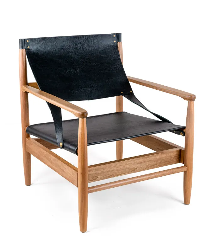 POLTRONA MONTANA IN NATURA Y CUERO NEGRO 75X74X88H CM - Butacas, banquetas y puffs, Uruguay | Vinibel