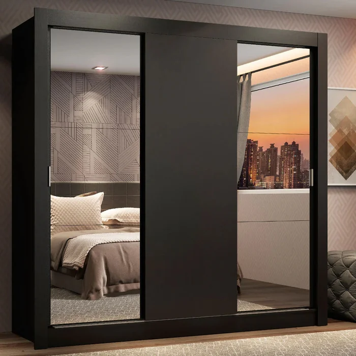Ropero Placard Matrimonial Monaco 170CM con 2 Espejos 3 Puertas Corredizas en Negro/Rustico - Roperos y placares, Uruguay | Balton, vista 6