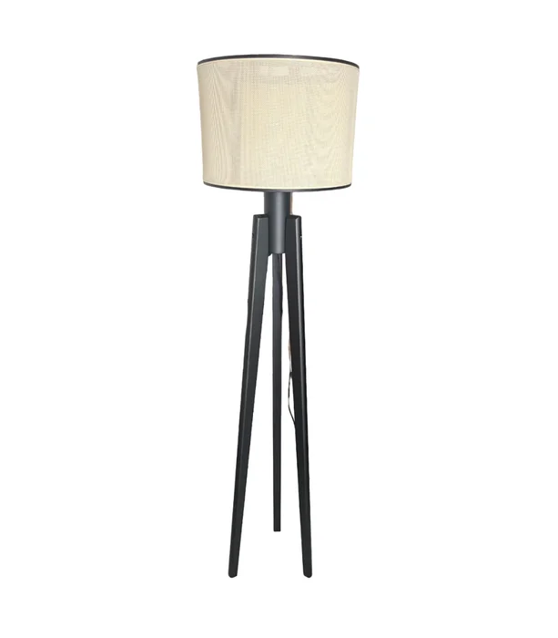 Lámpara Trippe Madera y Esterilla - Negro en Madera natural - Lámparas de pie, Uruguay | Berna home