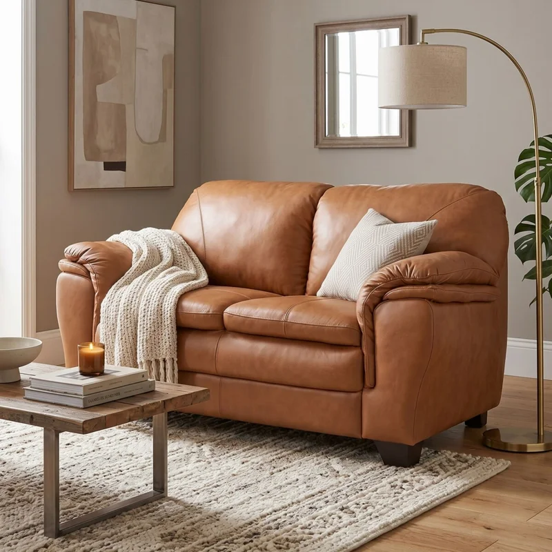 Sillón 100% Cuero - 2 Cuerpos - Monza - Camel en Marrón - Sillones y sofás, Uruguay | Rústico Hogar, vista 3