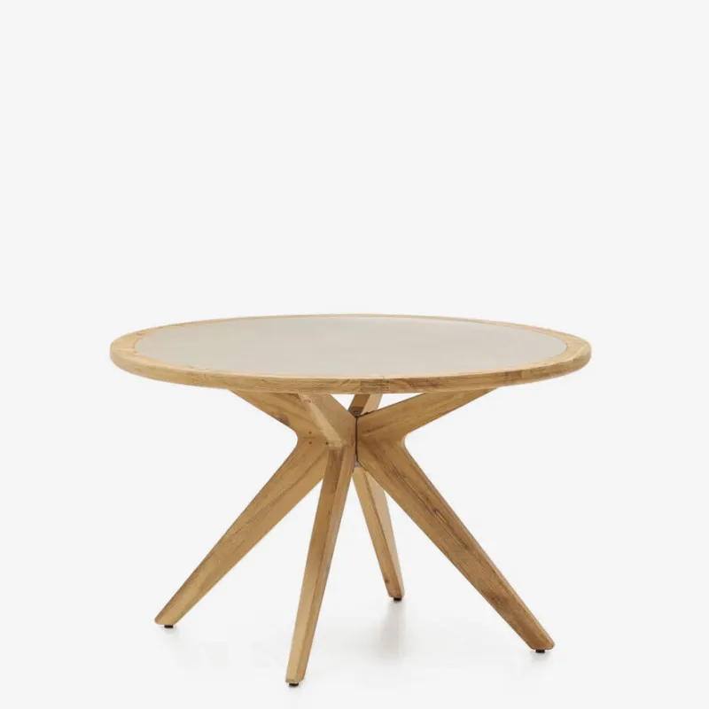 Mesa redonda Julieta de polycemento beige y madera maciza de acacia Ø 120 cm FSC 100% en Madera natural - Muebles para el exterior, Uruguay | Kavehome