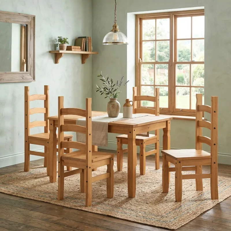Juego de comedor Extensible 4 Sillas Mad Maciza 120 a 160 cm - Natural en Marrón - Mesas de comedor, Uruguay | Rústico Hogar