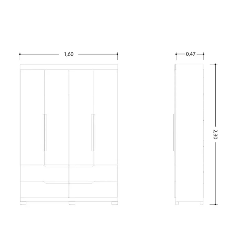 Ropero 4 puertas 4 cajones - Línea FIT - Blanco en Blanco - Roperos y placares, Uruguay | Ecowood, vista 4
