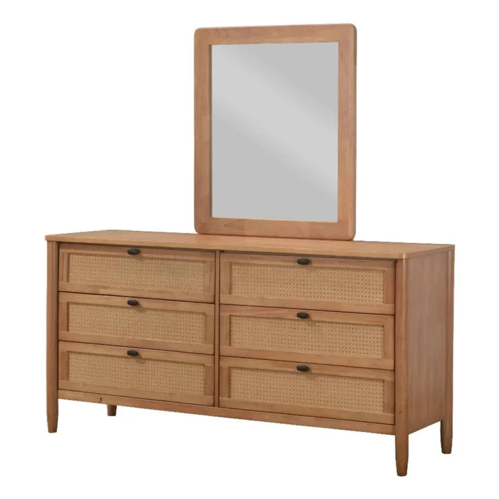Cómoda con espejo Winnie - Nogal claro en Madera natural - Cómodas, Uruguay | Nario Hogar