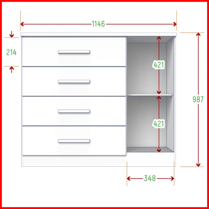 Comoda 4 cajones + puerta – Genova 10270104 - Cómodas, Uruguay | Punto Unión, vista 3