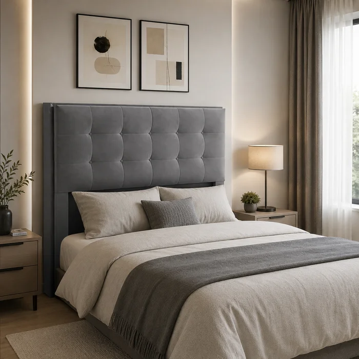Respaldo de Cama Mela Terciopelo Gris - Tapizado en Gris - Respaldos de cama, Uruguay | Balton