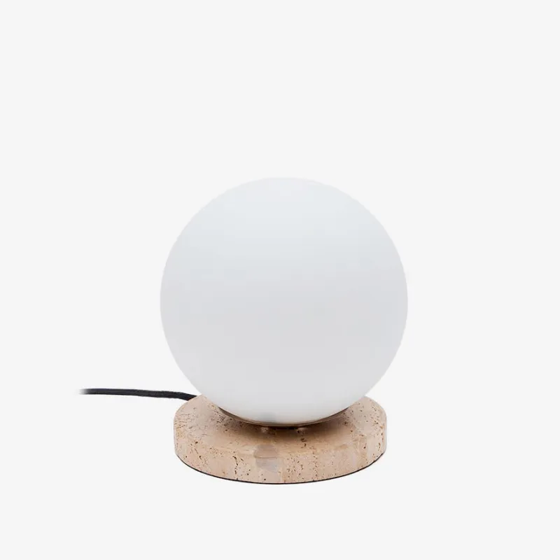 Lámpara de mesa Malachi de cristal glaseado y piedra de travertino en Madera natural - Lámparas de mesa, Uruguay | Kavehome