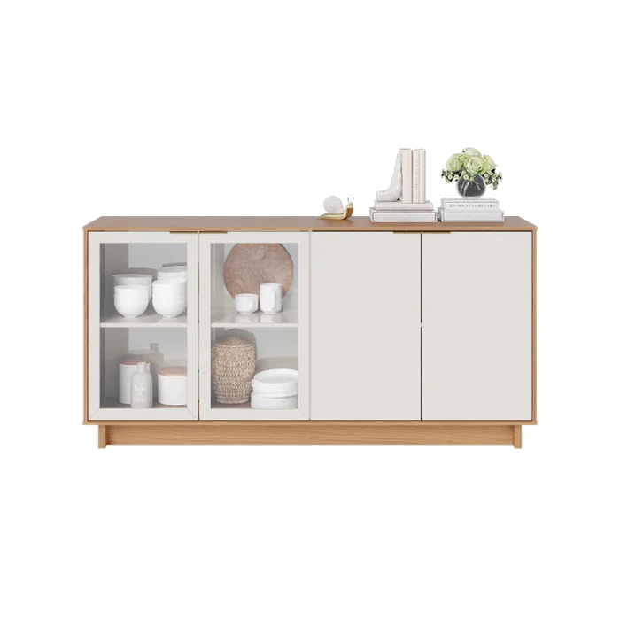 Aparador Buffet Living 4 Puertas Tiradores Metálicos Dorados en FREIJO OFF WHITE - Aparadores y recibidores, Uruguay | Muebles Express, vista 2