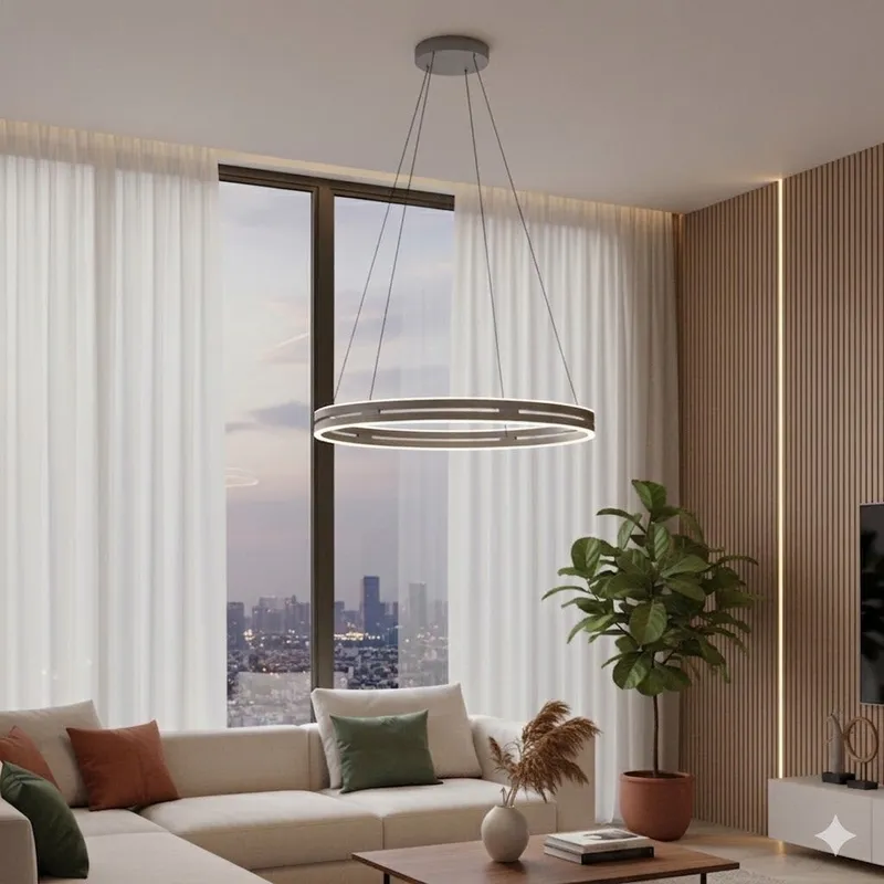 Colgante led anillo motorizado 44w 70cm a control remoto con varias funciones, Gris grafito en Gris - Lámparas colgantes, Uruguay | Iluminica