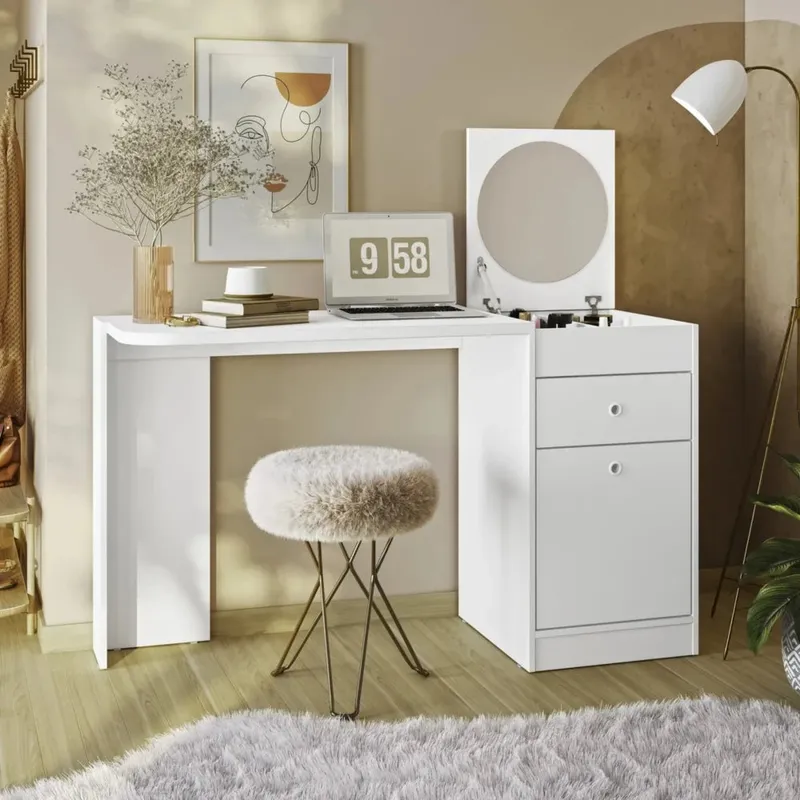 Escritorio Tocador Espejo - Desejo - Blanco en Blanco - Escritorios, Uruguay | Ecowood