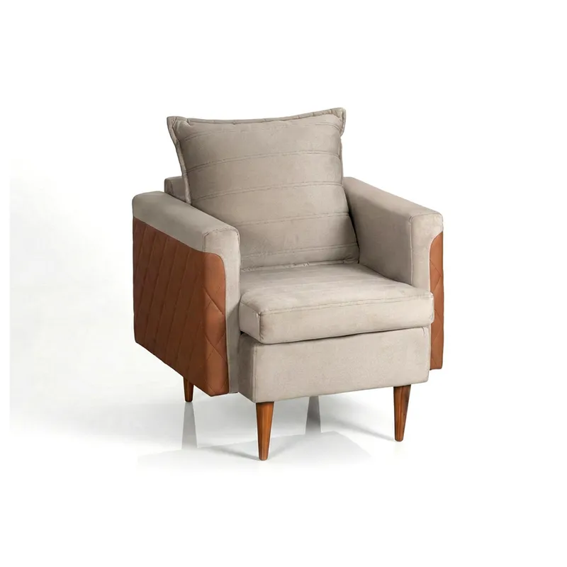 Butaca Poltrona 1 Cuerpo Alta Con Patas Capitoneada en BEIGE/MARRON - Butacas, banquetas y puffs, Uruguay | Muebles Express