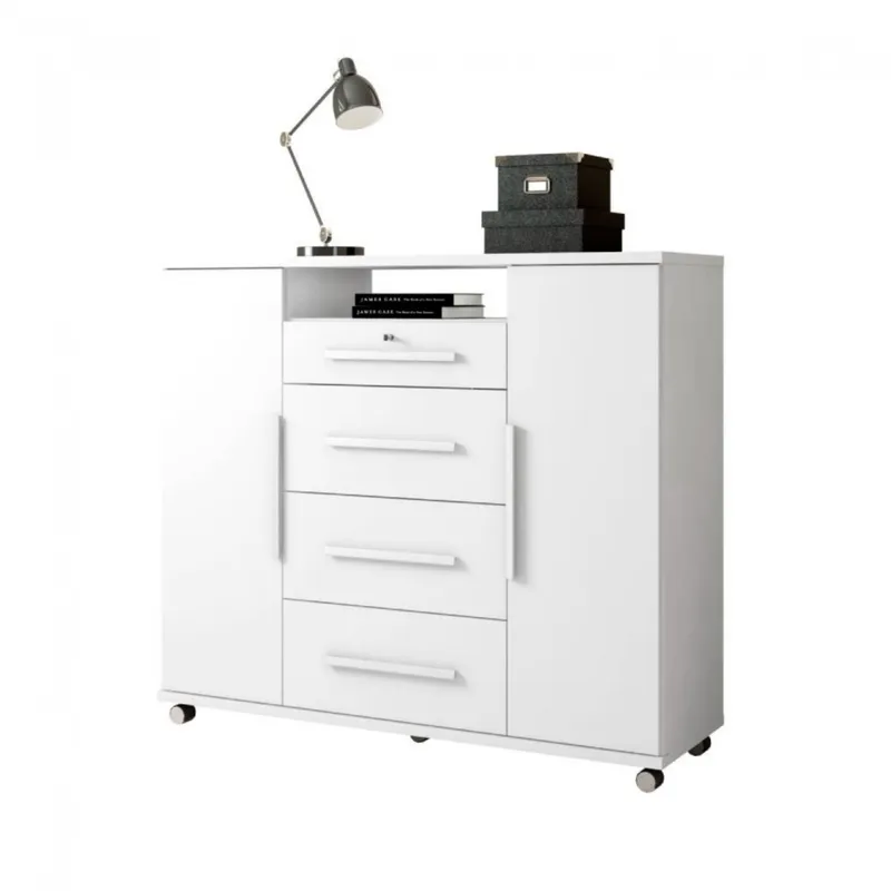 Cómoda Zapatera Versatil 2 Puertas 4 Cajones - Blanco en Blanco - Cómodas, Uruguay | Rústico Hogar