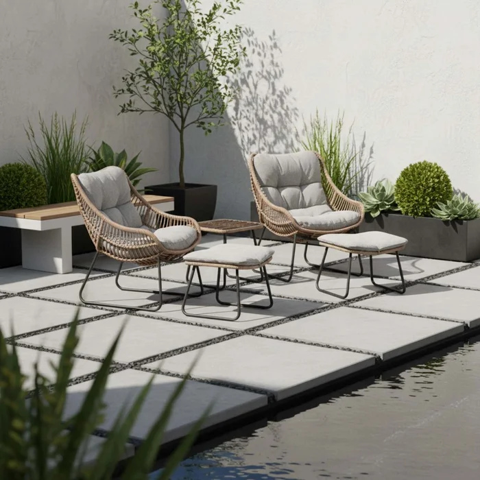 Set De Exterior Rattan-sintetico-y-acero Natural-beige Maldiva en Madera natural - Muebles para el exterior, Uruguay | Divino