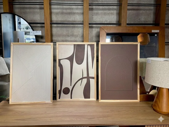 Kit 3 Cuadros – Módulo Tierra – 30 x 40 en Crudo / Marrón / Beige – Material Marco: Pino – Moldura Caja - Decoración de pared, Uruguay | Berna home, vista 2