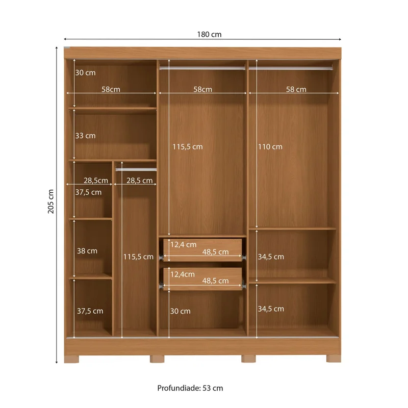 Ropero 3 Puertas Corredizas 180CM - Turin en Madera natural - Roperos y placares, Uruguay | Balton, vista 9