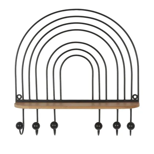 REPISA PERCHERO 6 COLGADORES METAL Y MADERA 40X40X8.5 CM - Percheros y colgadores, Uruguay | Decohogar