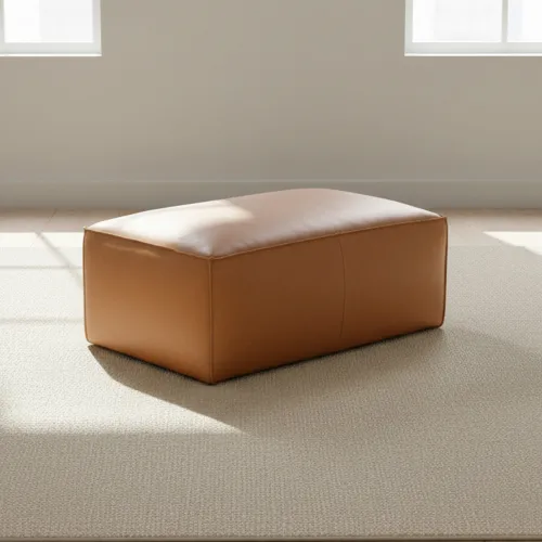 Puff Cuero Marron Tufa Camel en Beige - Sillones y sofás, Uruguay | Divino
