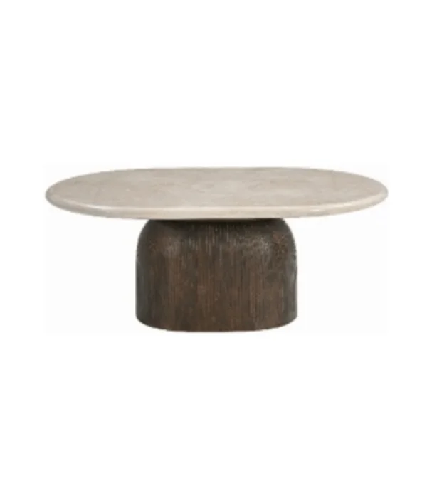 MESA LIVING VERONA OVAL MADERA Y MARMOL BOTTOCINO 90X60X40 - Mesas de living, Uruguay | Más Infinito Casa